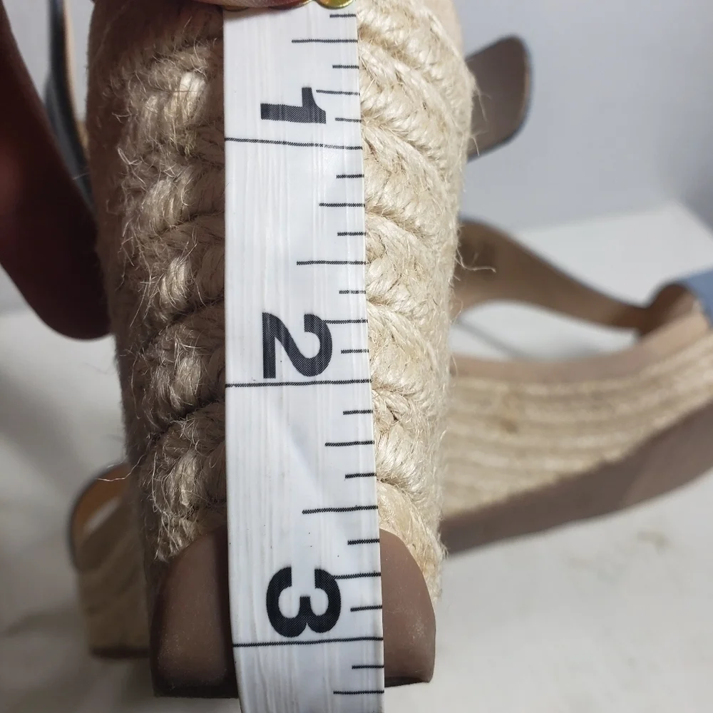 Reaction Kenneth Cole Card Sailboat Blue T-Strap Espadrille Wedge Sandal Sz 9M